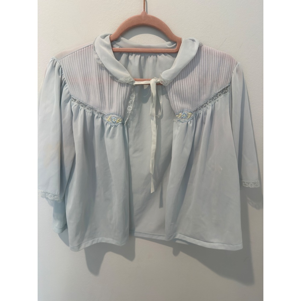 Vintage 1960s Seamprufe Blue Lace Bed Jacket